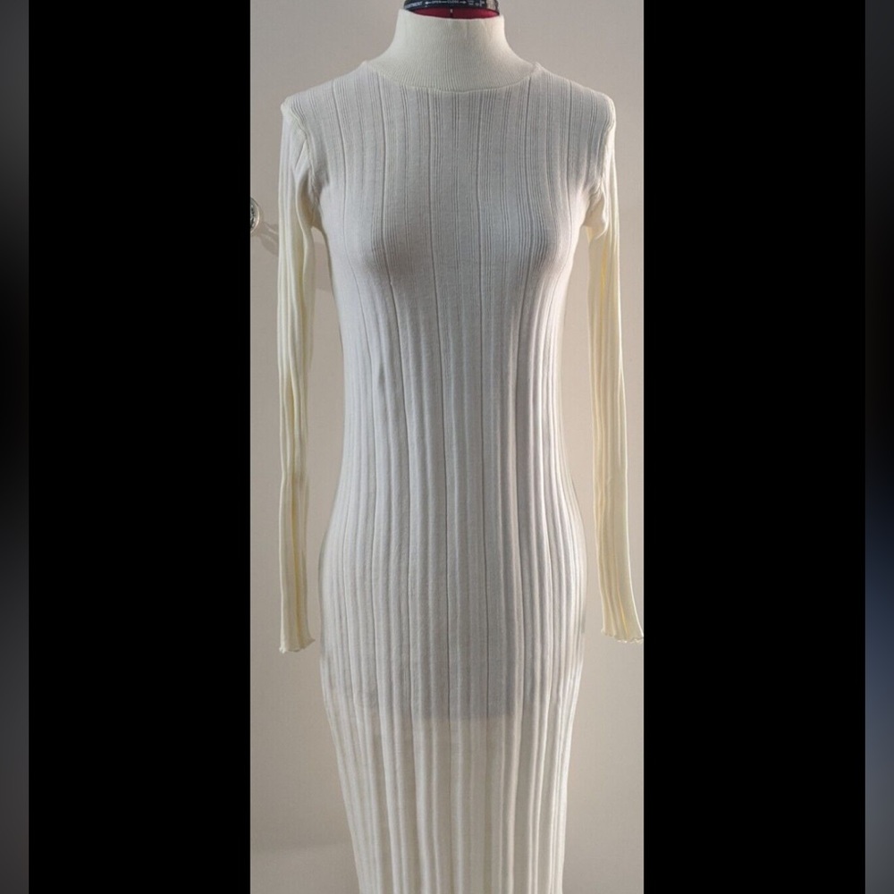 Zara Cream Knit Long Sleeve Turtleneck Jumper Dress Large L NWOT winter